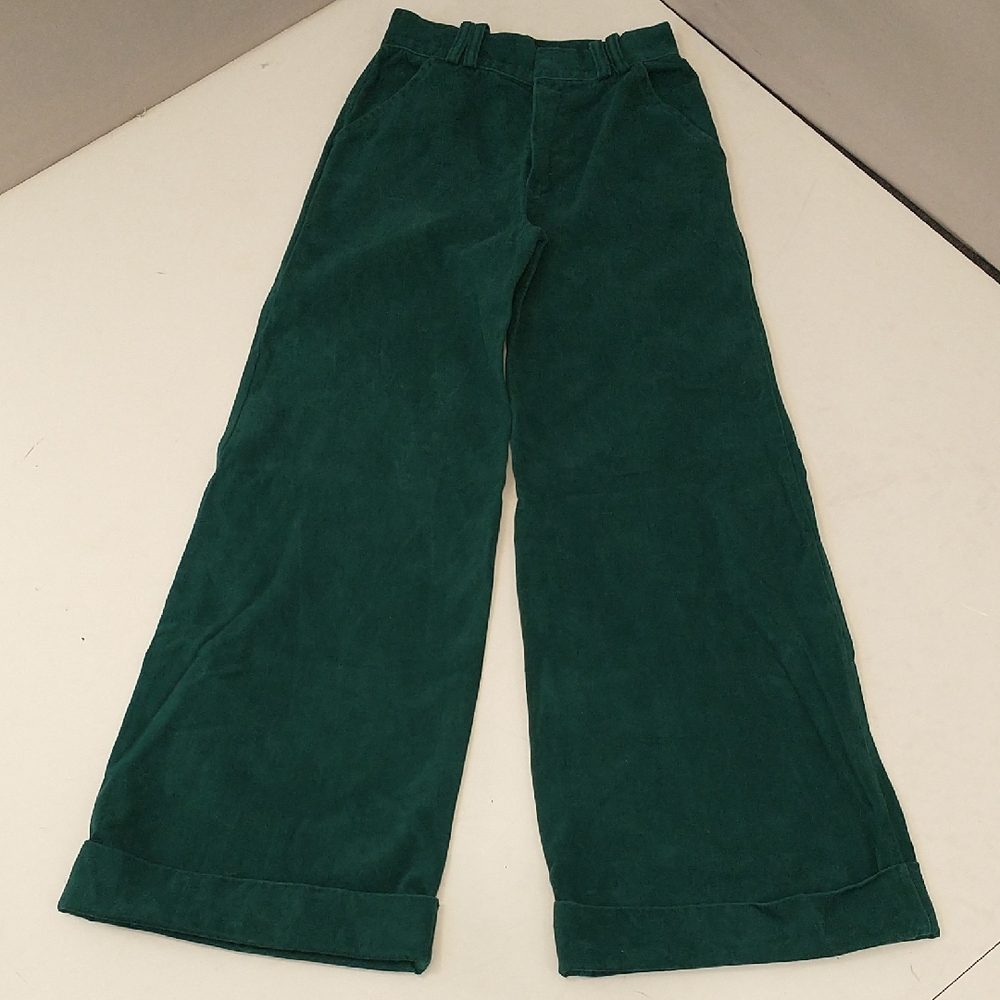 Vintage Forest Green Wide Leg High Waisted Bell Bottom Pants 70s Thick Cotton